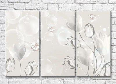 Триптих Белые тюльпаны на светлом фоне 3D7940 фото