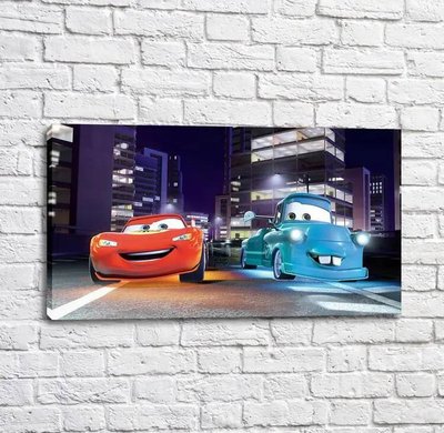 Poster McQueen și Mater într-o culoare nouă pe fundalul orașului Mul16310 фото