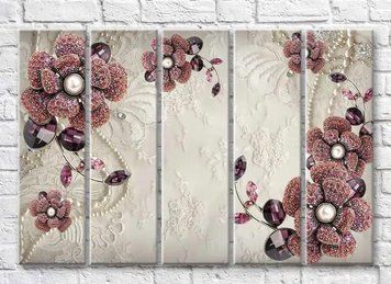 Poliptic Bijuterii florale cu strasuri pe fond bej 3D7208 фото