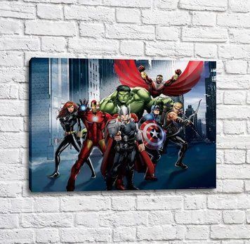 Poster Supereroi Marvel pe fundalul zg&acirc;rie-norilor gri Mul16628 фото