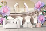Fototapet - "Flori roz și păuni pe coloane" 3D5409 фото