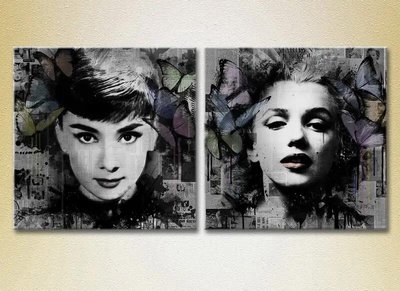 Diptic al lui Audrey Hepber și Marilyn Monroe, stilizare modernă cu fluturi Lyu6959 фото