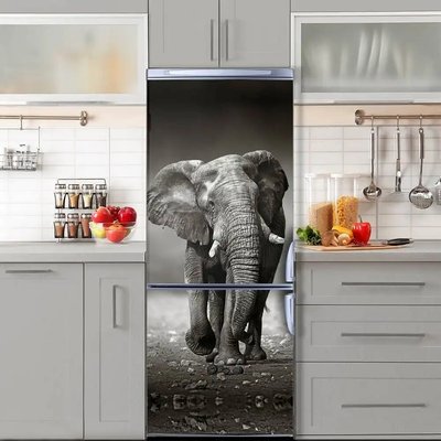 3Д наклейка на дверь, черный и белый слон STD88 фото