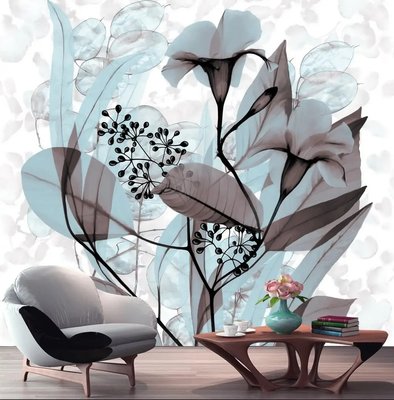 Голубые и кофейные листья растений на абстрактном фоне TSv960 фото
