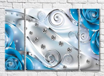 Триптих Голубая абстракция с бриллиантами 3D7910 фото