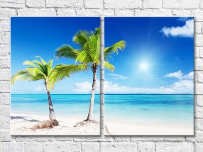 Diptic Doi palmieri pe plajă pe fundalul mării Mor8160 фото