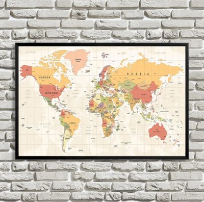 Карта мира на английском, беж Kar14879 фото