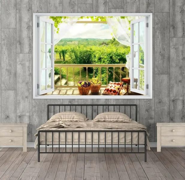 Наклейка на стену, Окно с видом на зеленый сад W122 фото
