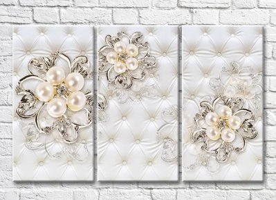 Triptic Flori de perle pe fundalul tapițeriei trăsurii 3D7911 фото