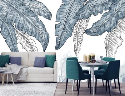 Рисованые свисающие пальмовые листья на белом фоне Tro211 фото