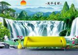 Fototapet - "Fototapet Cascada pe fundal de păsări și munți verzi" Vod4912 фото