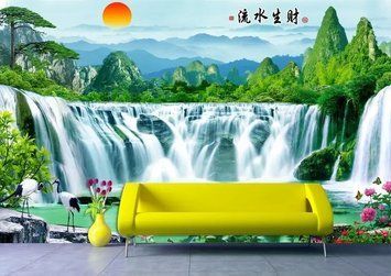 Фотообои - "Водопад на фоне птиц и зеленых гор" Vod4912 фото