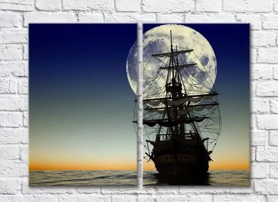 Диптих Корабль на фоне большой луны Mor8262 фото