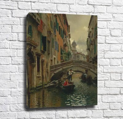 Rubens Santoro Doamnă în roșu într-o gondolă pe un canal venețian Rub10912 фото