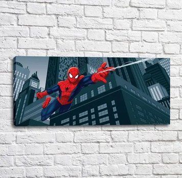 Poster Spiderman pe fundalul unei clădiri gri, benzi desenate Mul16633 фото