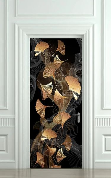 3Д наклейка на дверь, Золотая листва ST259 фото