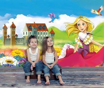 Fototapet - "Fototapet Printesa pe fundalul unui camp de flori si al unui castel" Ska4964 фото