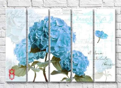 Poliptic Flori albastre pe fundal vintage 3D7214 фото