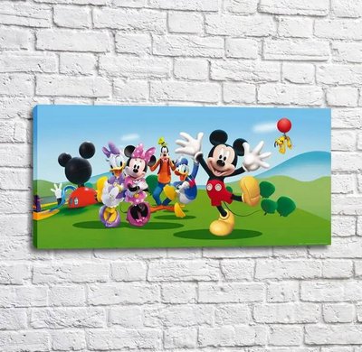 afiș cu Mickey Mouse și prietenii săi pe un câmp verde, pe cer Mul16334 фото