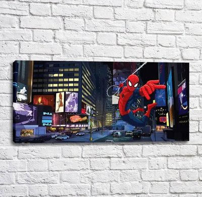 Постер Человек паук на фоне ночного города и машин, комиксы Mul16634 фото