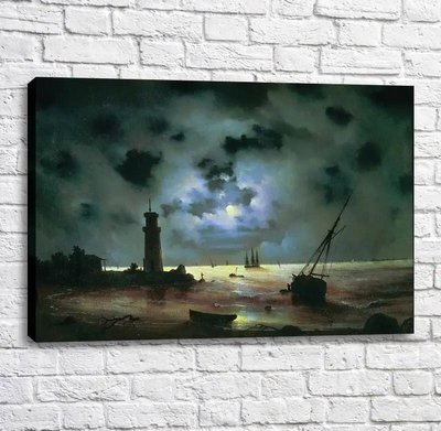 Картина Берег моря ночью. У маяка. 1837 Ayv13365 фото