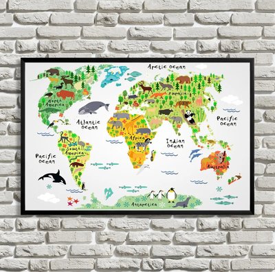 Harta lumii pentru copii în engleză, animale Kar14883 фото