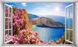 Наклейка на стену, 3D-окно с видом на море и розовые цветы W18 фото 5