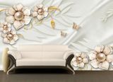 Fototapet - "Fototapet Bijuterii florale cu modele aurii și fluturi" 3D4015 фото