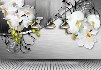 Фотообои 3Д орхидеи на металлическом фоне 3D4815 фото