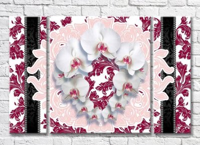 Triptic Coroană de flori albe de orhidee 3D7815 фото