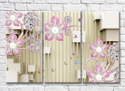 Triptic Bijuterii florale pe un fundal abstract 3D7915 фото