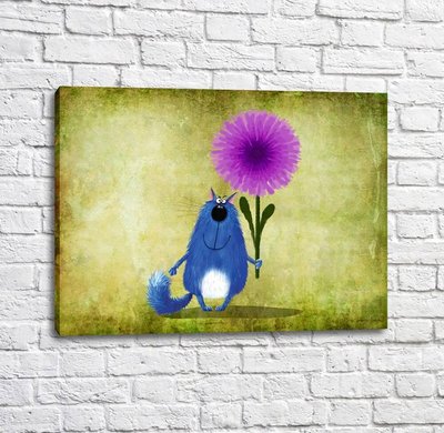 Poster Pisică albastră cu floare violet Kot16989 фото