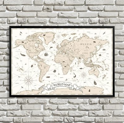Детская карта мира на английском, винтаж Kar14884 фото