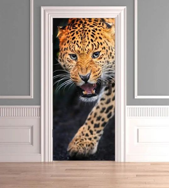 Autocolant 3D pe ușă, Leopard s-a supărat STD32 фото