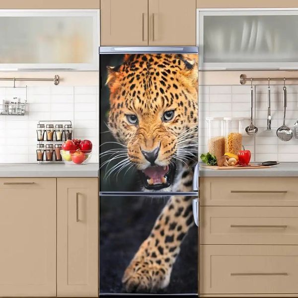 Autocolant 3D pe ușă, Leopard s-a supărat STD32 фото
