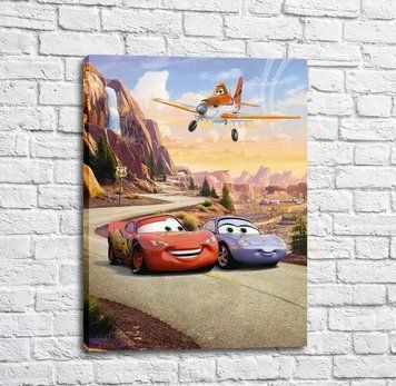 Poster Sally, McQueen și Dusty pe fundalul munților Mul16636 фото