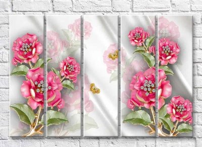 Poliptic Bijuterii din flori roz pe fond gri 3D7216 фото