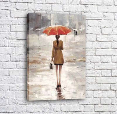Poster Fată într-o haină scurtă de ploaie cu o umbrelă roșie Fig16686 фото