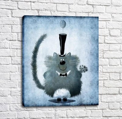 Poster pisica gentleman cu un buchet de papadie Kot16992 фото