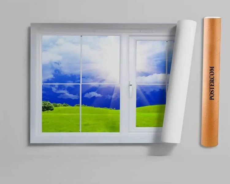 Наклейка на стену, Окно с видом на равнину W15 фото