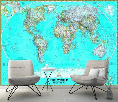 Политическая карта мира на неоновом бирюзовом фоне Sov1091 фото