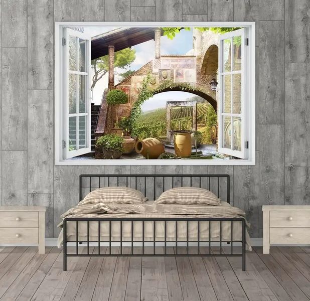 Наклейка на стену, 3D-окно с видом на сельскую жизнь W91 фото