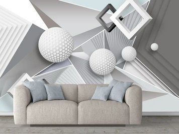 Фотообои - "Геометрическая абстракция с узорчатыми сферами" 3D868 фото