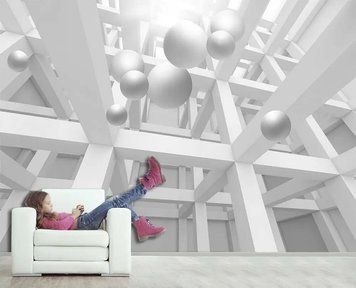 Фотообои - "Сферы и белые балки формирующие кубы" 3D4868 фото