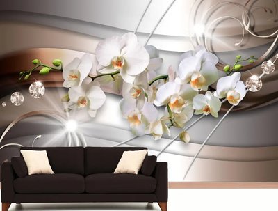 Ветка белой орхидеи на абстрактном фоне со стразами TSv968 фото