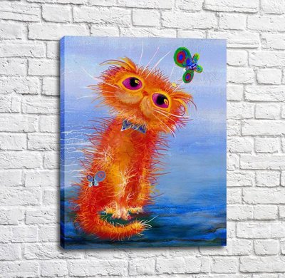 Poster Pisica rosie si fluturi Kot16993 фото