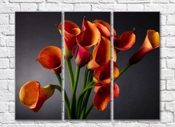 Buchet de callas portocalii pe un fundal gri &icirc;nchis TSv6319 фото