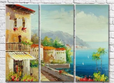 Триптих Домик с балконом с видом на море Sre7569 фото