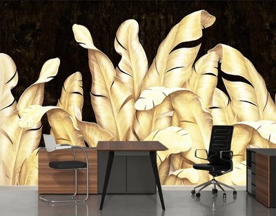 Крупные золотистые банановые листья, на темном фоне Tro219 фото