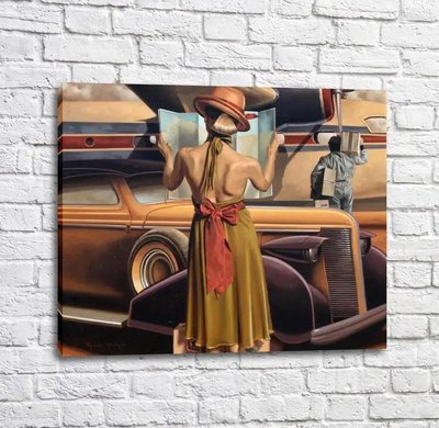 Постер Девушка с картой на фоне автомобиля, Перегрин Хиткот Put17250 фото